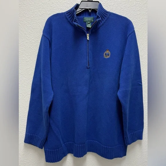 Lauren Ralph Lauren Blue Polo Quarter 1/4 Zip Up Sweater - Picture 2 of 6